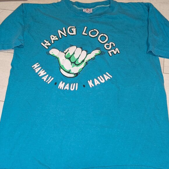 Vintage 80s HANG LOOSE "HAWAII, MAUI, KAUAI" Surfer T Shirt Size XL - Picture 3 of 5